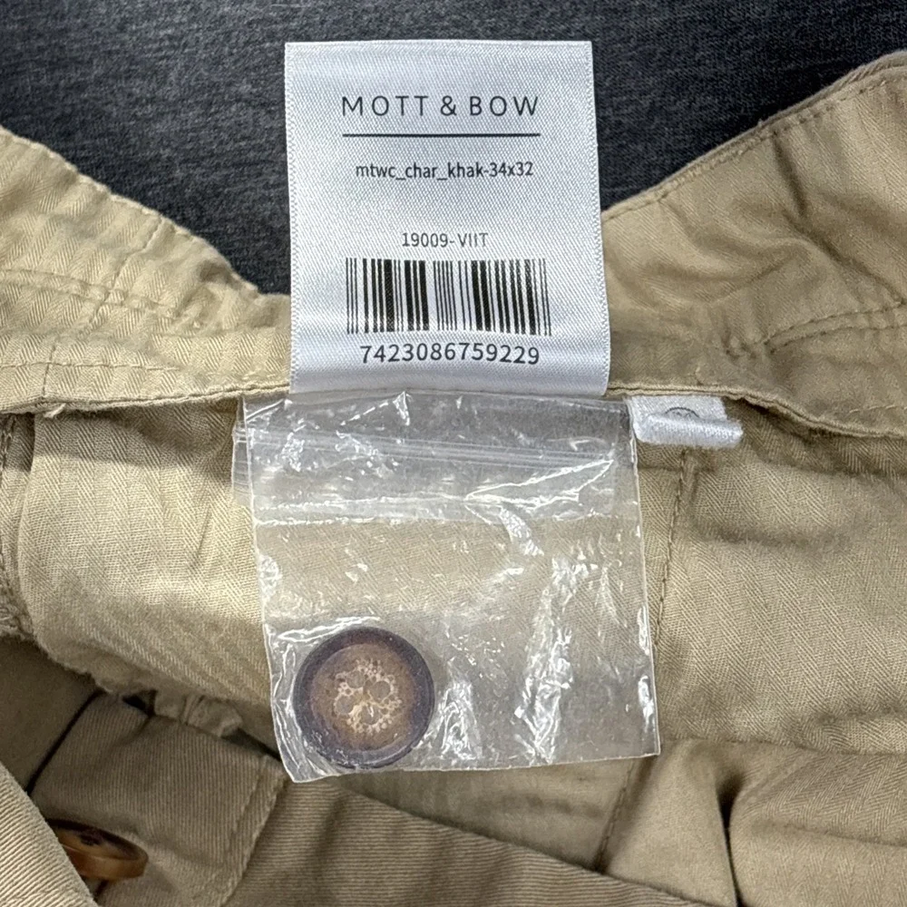 Mott Bow Pants Mens 34x31 TAG-34x32 Twill Chino Charles Khaki Beige Preppy